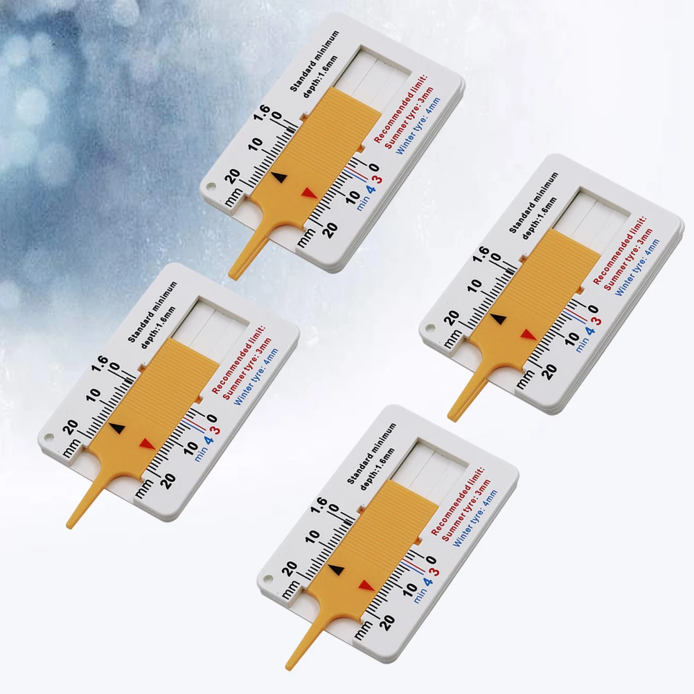 

4pcs 0-20Mm Portable Tire Tread Depth Gauge High Precision Measurement Tool For Car Motorcycle Metal Detect Probe Durable Yellow