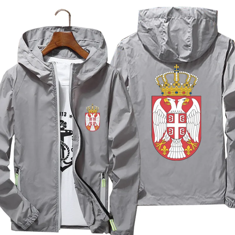 The Coat Of Arms Of Serbia Zipper Men\'s Hooded Male Windbreaker Reflective Coat Hoodies Jacket Unisex Zipper Pilot Parkas 7XL