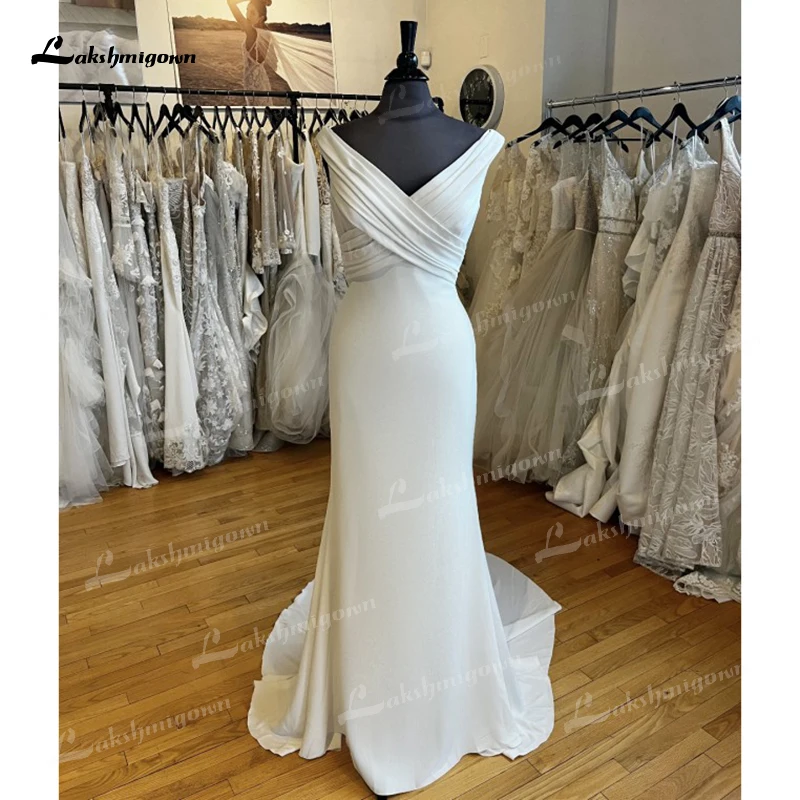 Semplici abiti da sposa a sirena per le donne Sexy scollo a v con spalle scoperte bottoni senza schienale abiti da sposa Sweep vestidos de novia robe