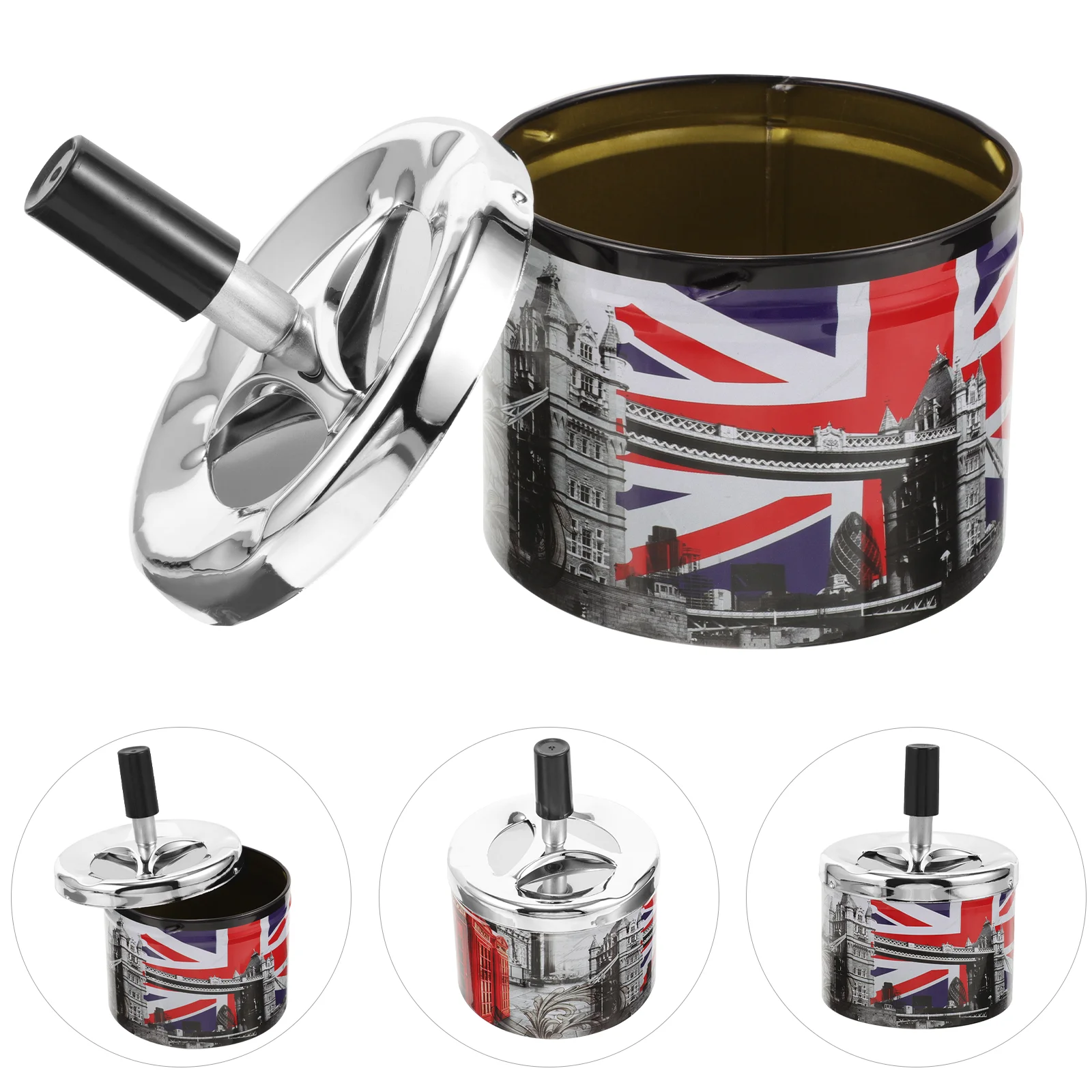 Metal Ashtray Lid Extinguishes Ash Automatically: A Novel UK Souvenir Mini Trash Can for Desktop and Car Decoration