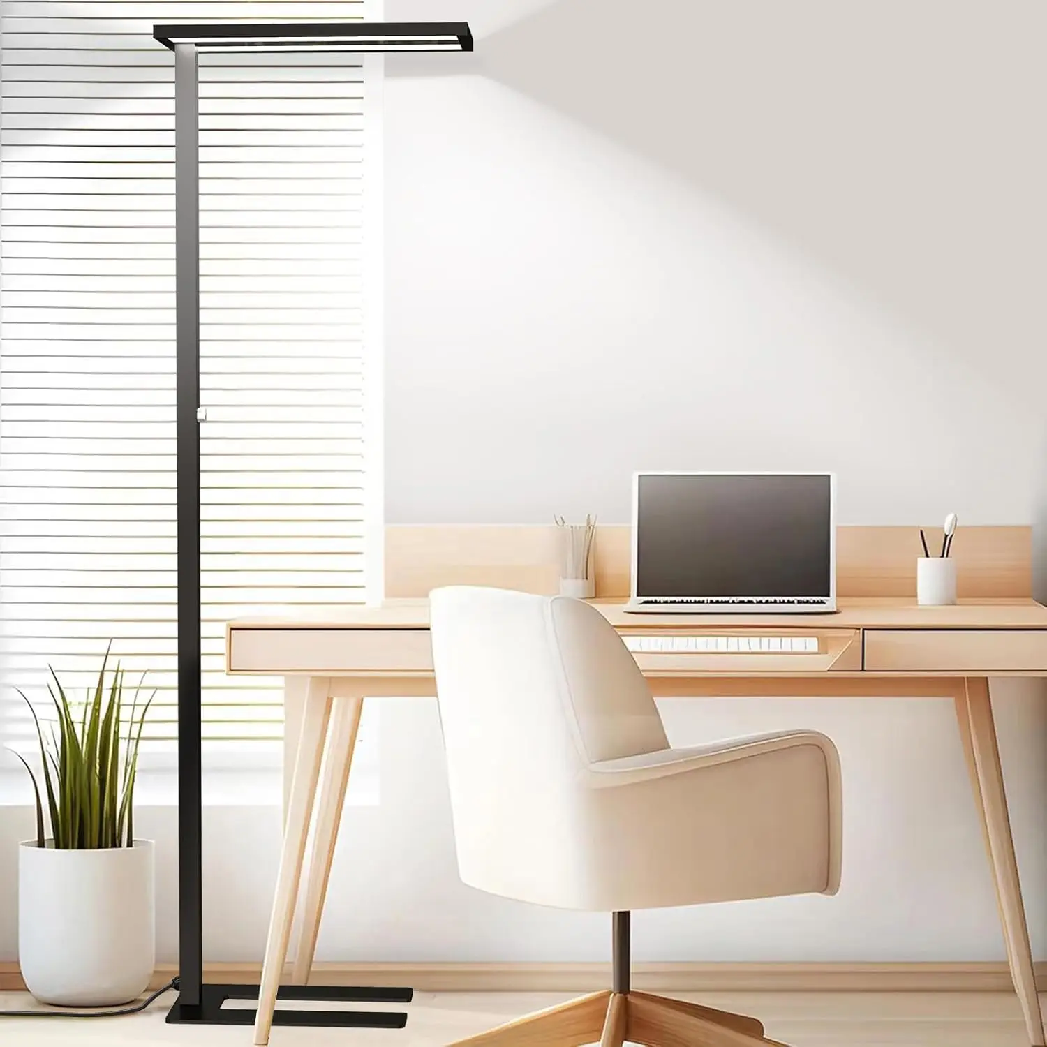 Sterren Eye-Care Led Floor Lamp,76'' Tall Office Floor Lamp, 80W Black Modern Free-Standing Lamp,10000Lm Bright Reading Lamp