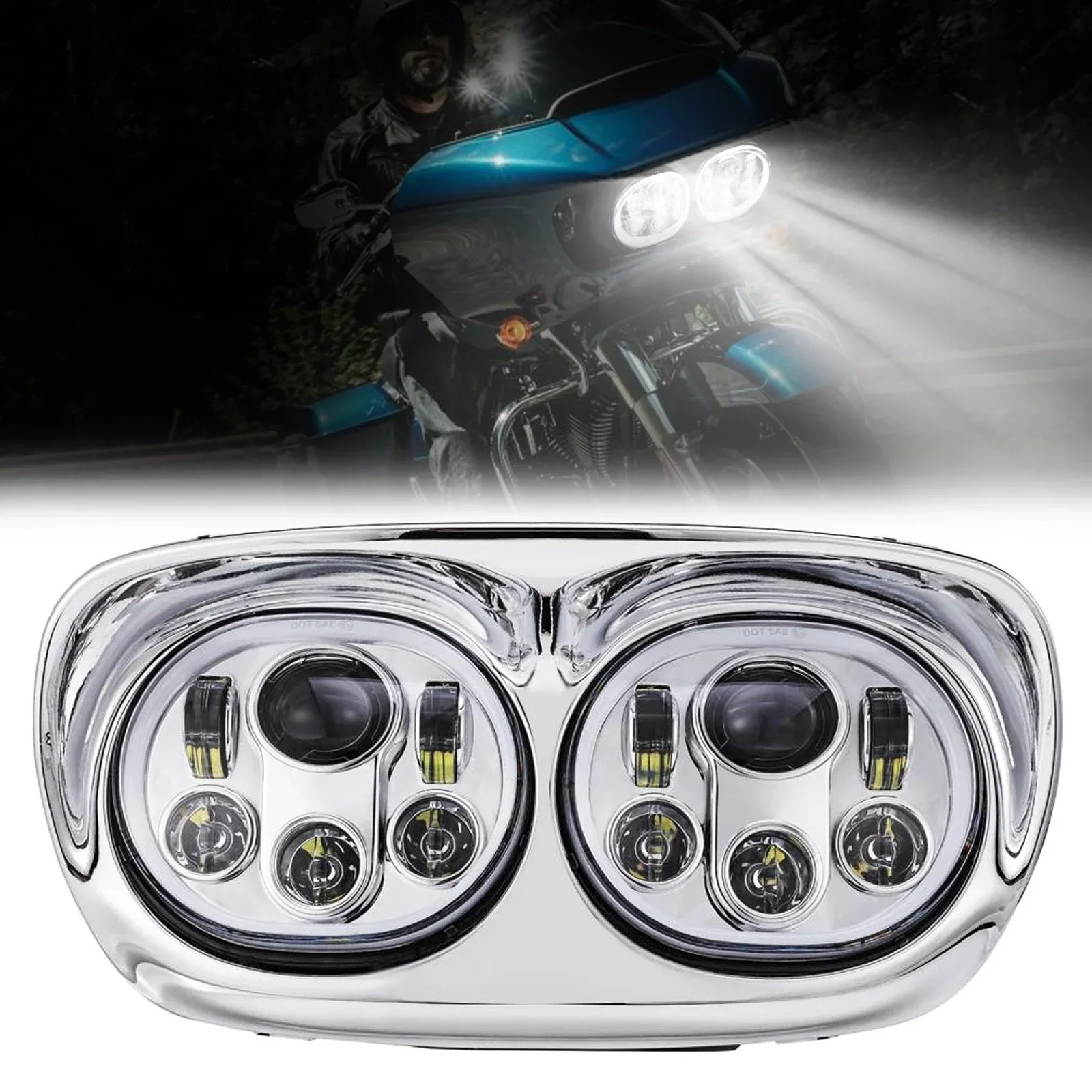 

5.75 inch Dual LED Projector Motorcycle Front Headlight with Angel Eye Hi-Lo Beam for Harley Davidson Road Glide 2004-2013 FLTR