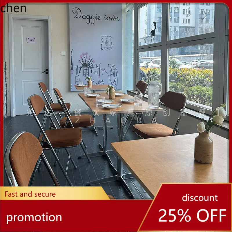 

HTT Simple Table and Chair Set Retro Style Cafe Dining Table and Chair Combination Dining Furniture Western Restaurant Small