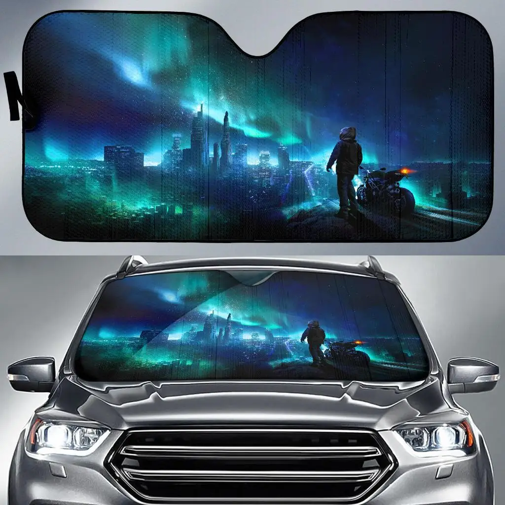 

Urban Night Life Skyline Biker Alone Car Sun Shades Car UV protection windshield sunshade accessories for family gifts