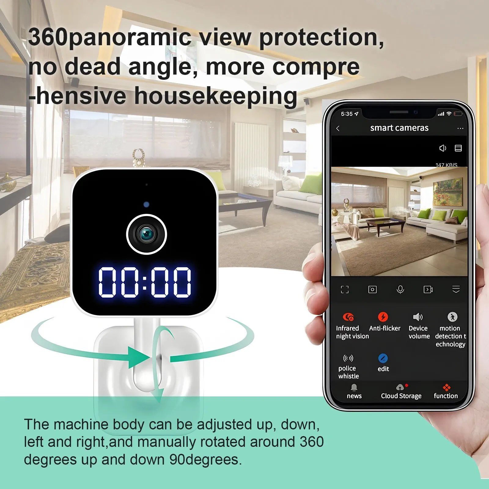 DBIT Wifi Survalance Camera 1080P HD Tuya Time Monitor Night Vision Two-Way Voice Smart Home 360 ° Wifi Camera Plug and Play