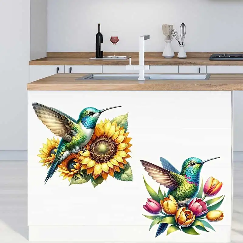 Tropical Hummingbird Flower Wall Stickers Decal for Bathroom Toilet Living Room Cabinet Fridge - Home Decorative Mural AA420 view 2