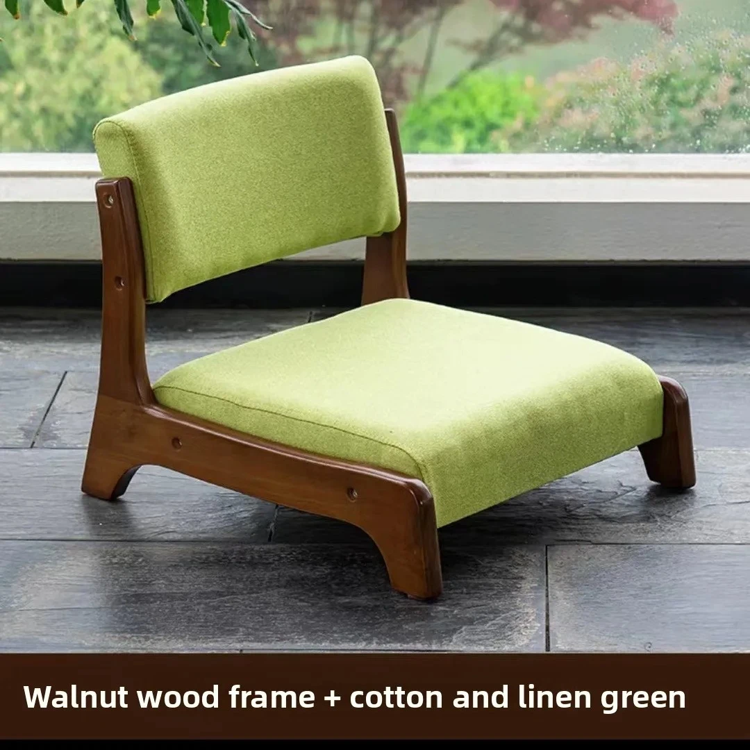 

Korean style short dining chairs, Japanese tatami solid wood chairs, backrest chairs, lazy low stools, sponge cushioned chairs