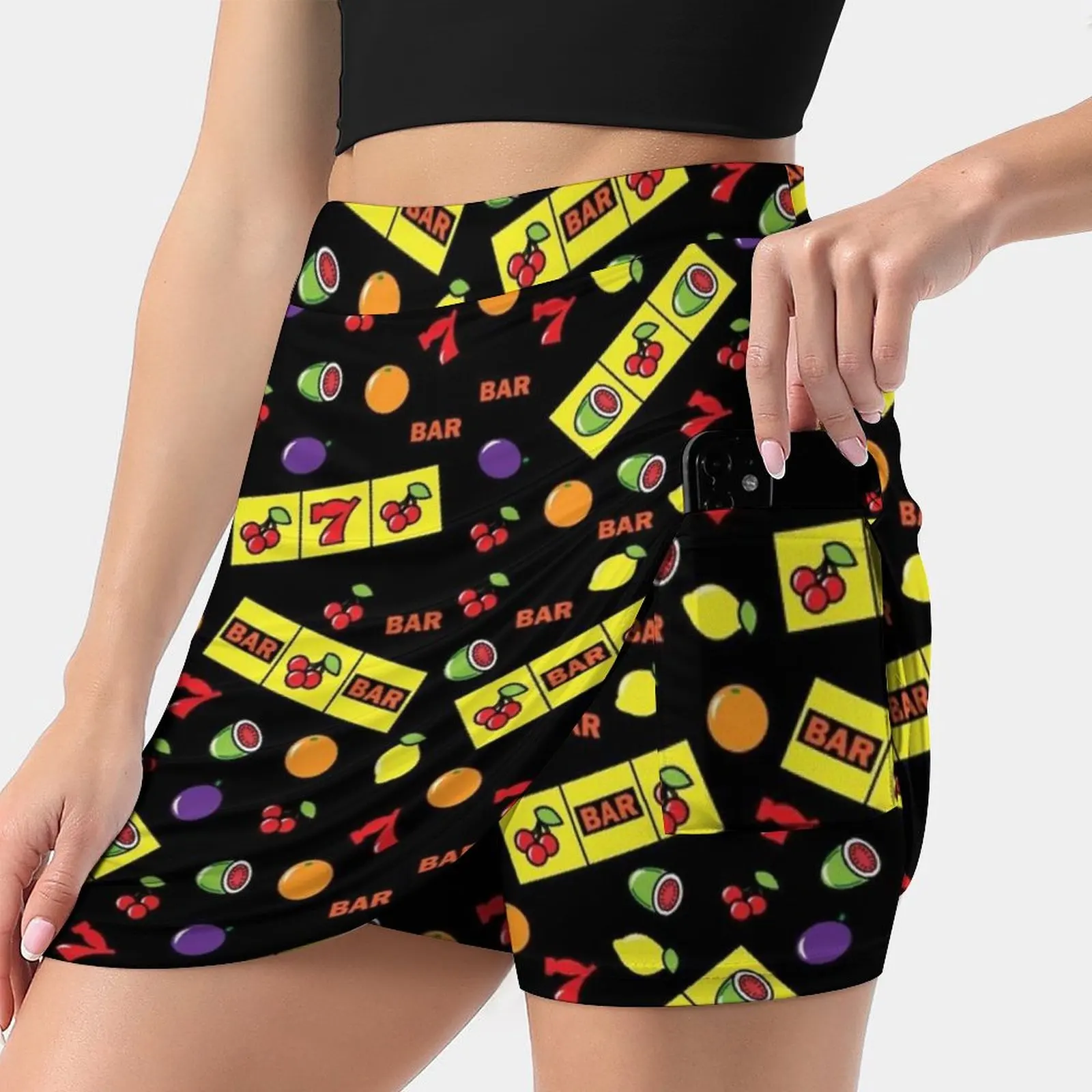 Casino Lucky Slots Cherry Melon Lemon Fruit Pattern Women's skirt Mini Skirts A Line Skirt With Hide Pocket Slots Slot Machine