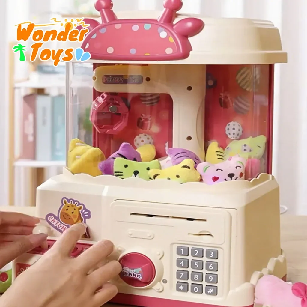 

2 In 1 Doll Claw Machine Money Box Saving Piggy Banks Coin Operated Game Bank Toys Mini Catch Toy Machines Interactive Toys Kids