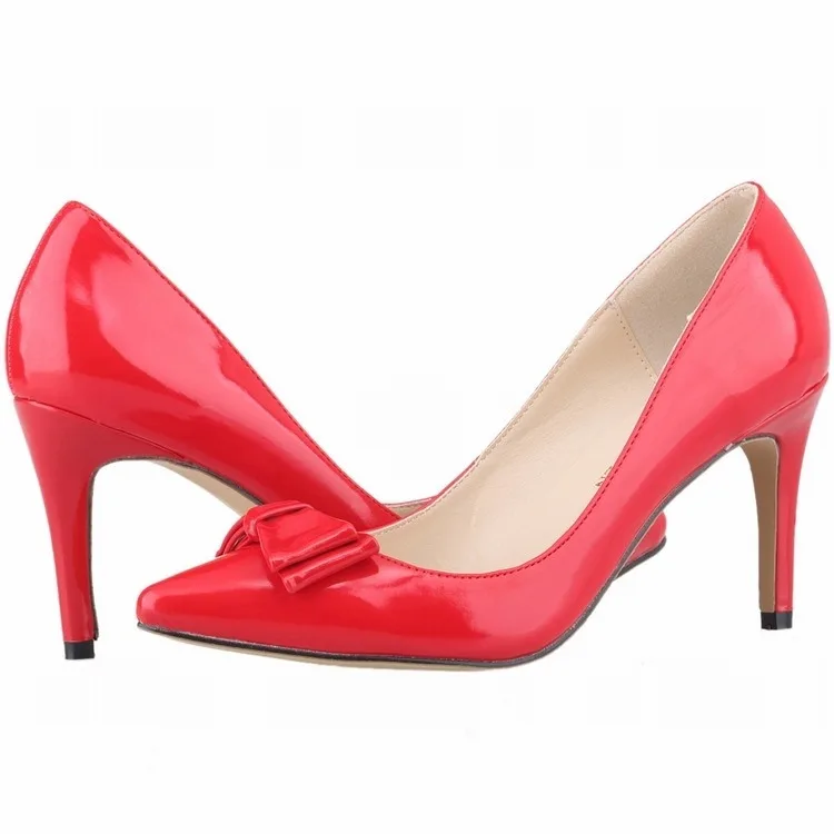 Women 9cm High Heels Butterfly Knot Red Black Sexy Pumps Pointed Toes Thin Heels Lady Bridal Evening Party Sweet Wedding Shoes