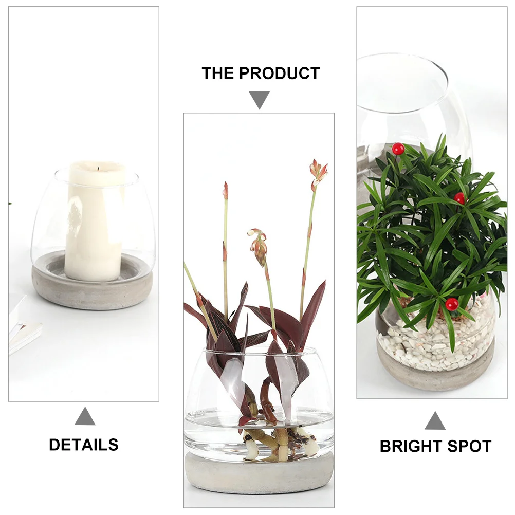 

Glass Vase with Cement Bottom Creative Simple Design Home Desktop Decoration Flower Holder for Living Room Garden Photo Props