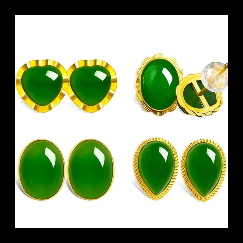 

Серьги-гвоздики из древнего золота с покрытием из золота, серьги из халцедона, женские модели, Hetian, белый нефрит, золото, агат Inlai