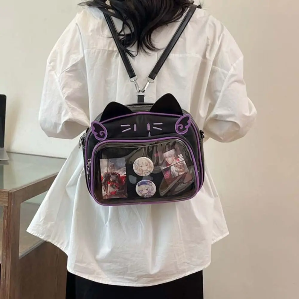 Zipper Bag Kawaii Cat Itabag Cotton Doll Bag PU Transparent Pocket Small Item Bag Idol Merchandise Storage Fashion Backpacks