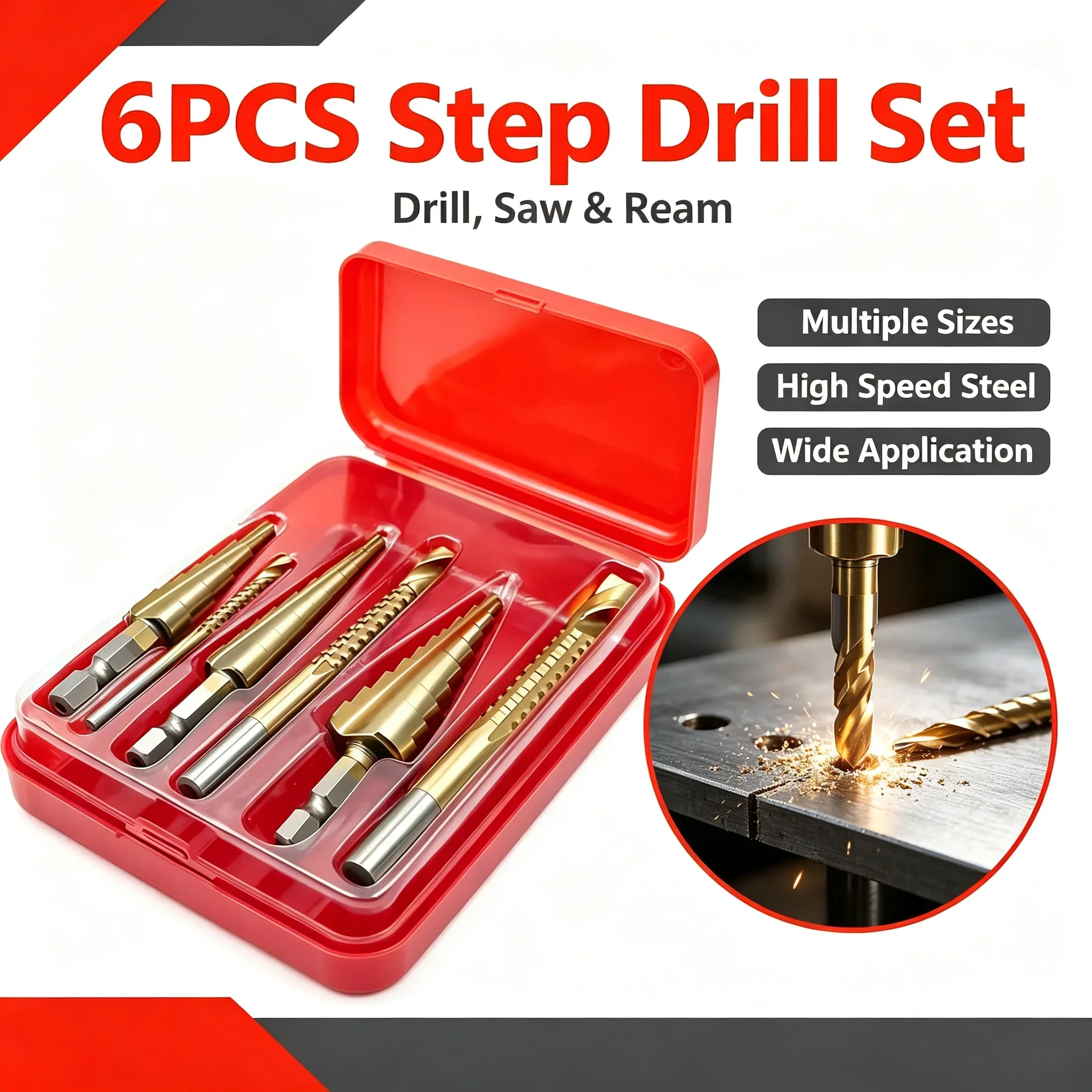 Titanium Step Saw Drill Bits Kit 6Pcs Multi Size Step Drill Bit 4-12 4-20 4-32 3 6 8mm Hole Cutter for Metal Iron Wood Drilling