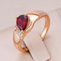 Kinel New 585 Rose Gold Rings for Women 2022 Trend Delicate Design Red Natural Zircon Ring Vintage Wedding Fine Jewelry