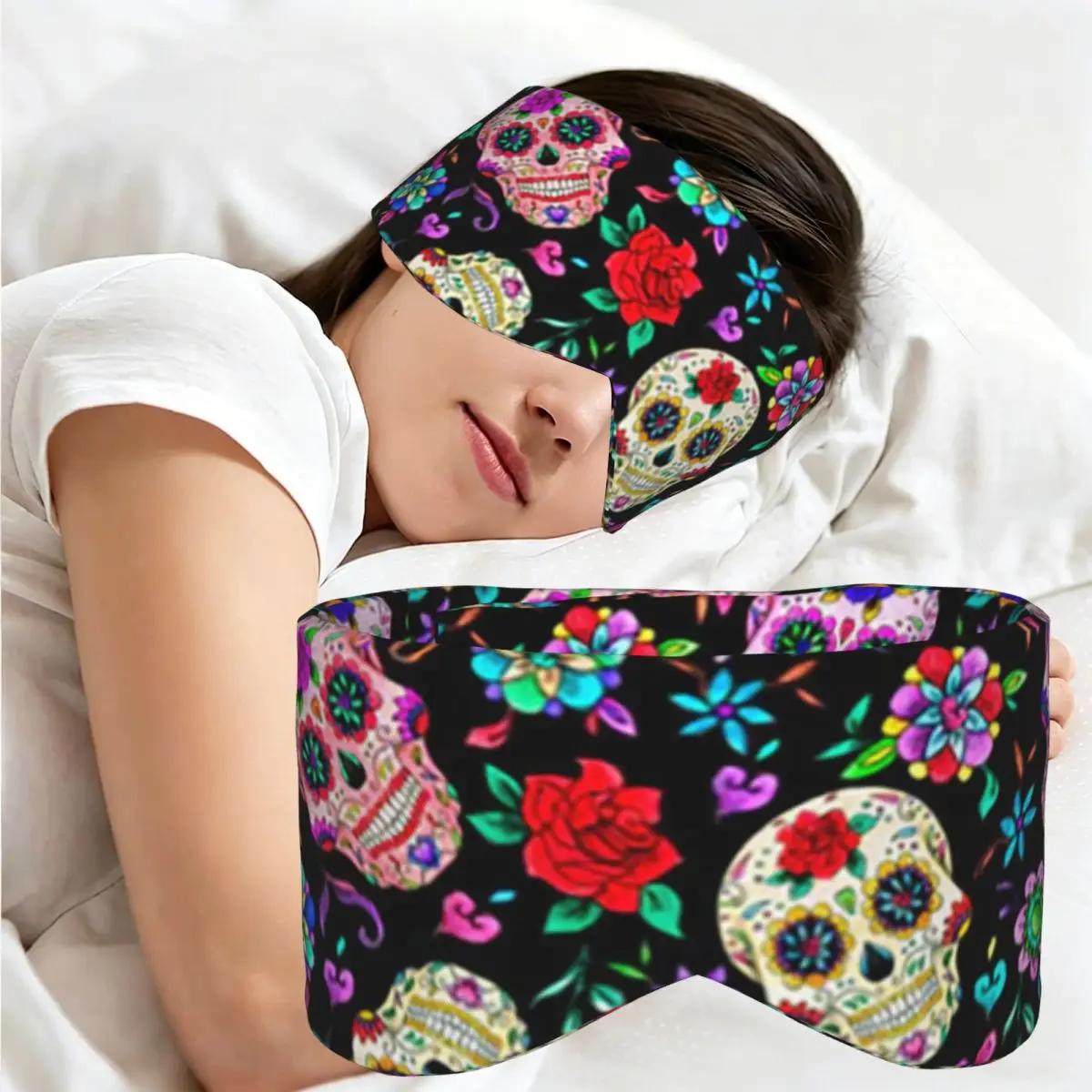 Sugar Skull Mexican Flower Halloween sleep eye mask Portable Eye Cover for Girls Boys Home Sleeping Eyeshade eyepatch