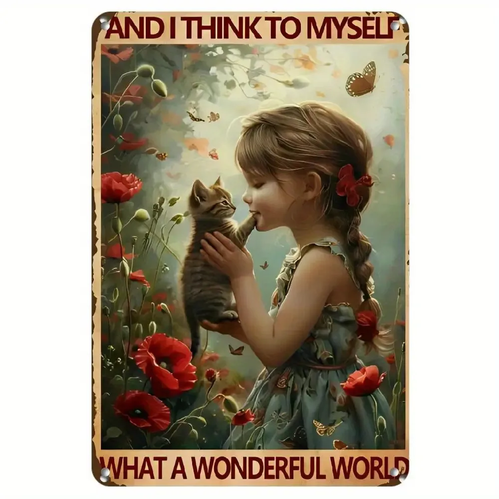 Plano 2D, 1 pieza Vintage "I for Think to Myself", letrero de Metal con cita de Martin Luther King Jr. y gatito con amapolas y mariposas Wa