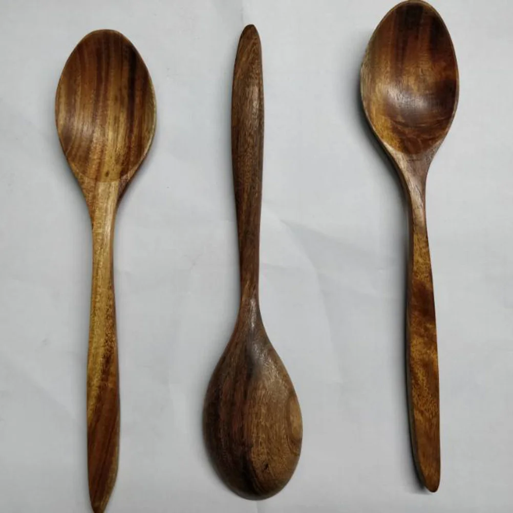 

Wooden Spoons Reusable Environmental Health Safe Mixing Cooking Stirring Serving Utensils Vintage Curved Handle
