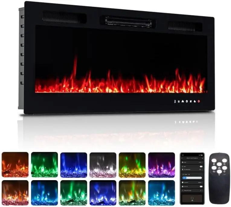 

42'' Electric Fireplace, 2-in-1 Ultra-Thin Wall Mounted & Recessed Fireplace with Remote & APP