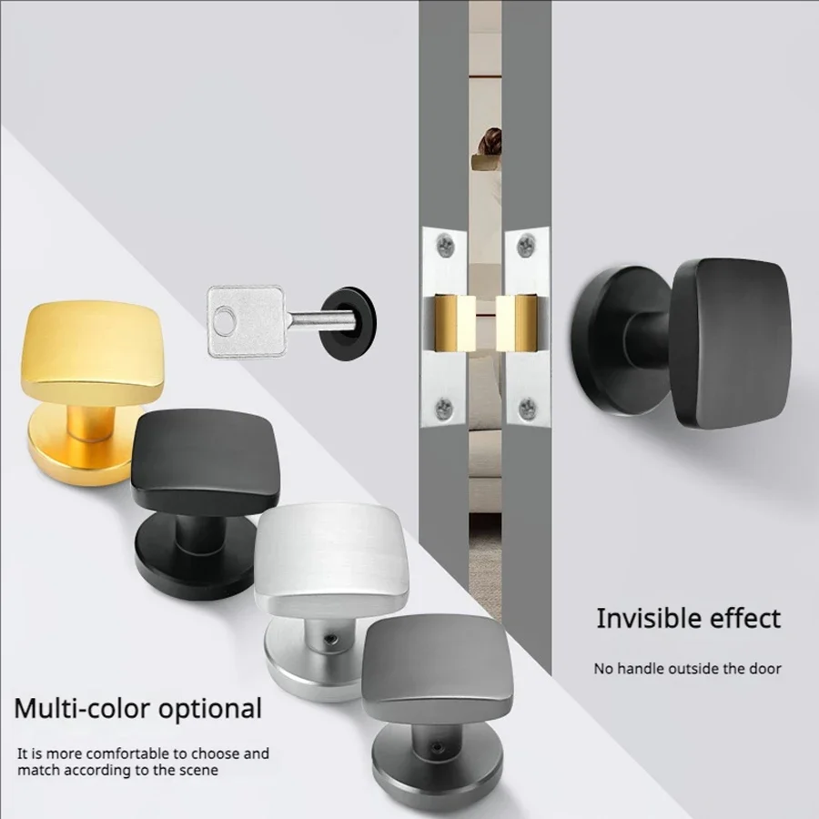 Zinc Alloy Invisible Door Lock Square Door Handle Single-Sided Invisible Indoor Door Lock with Small Keyhole Channel Lock