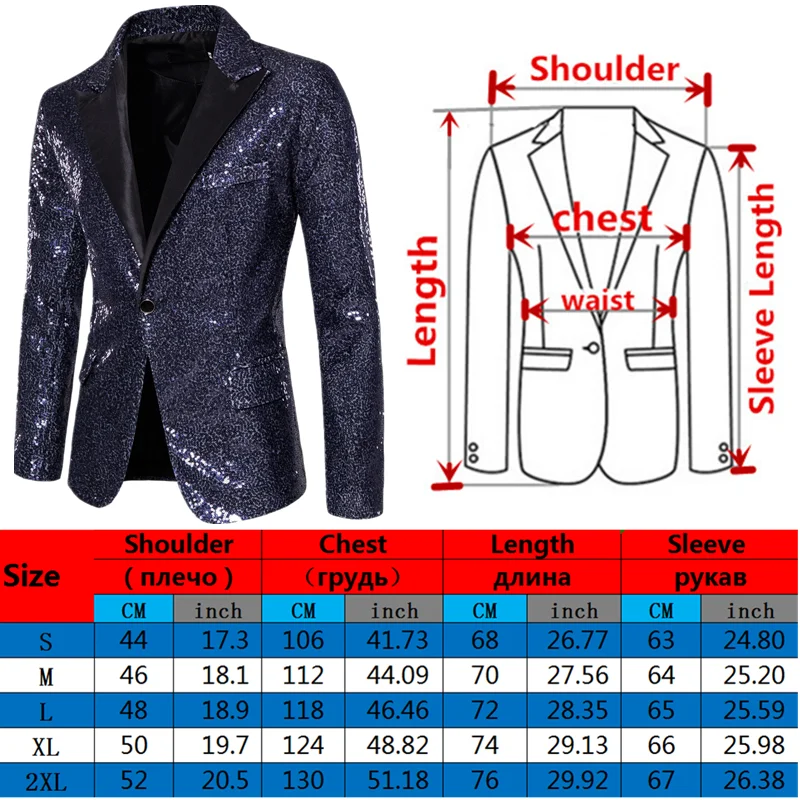 Shiny Sequin Men\'s Suit Jacket, Stage Performance Coat, White Silver Blue Red Purple Blazers V-neck Single Button S M L XL XXL