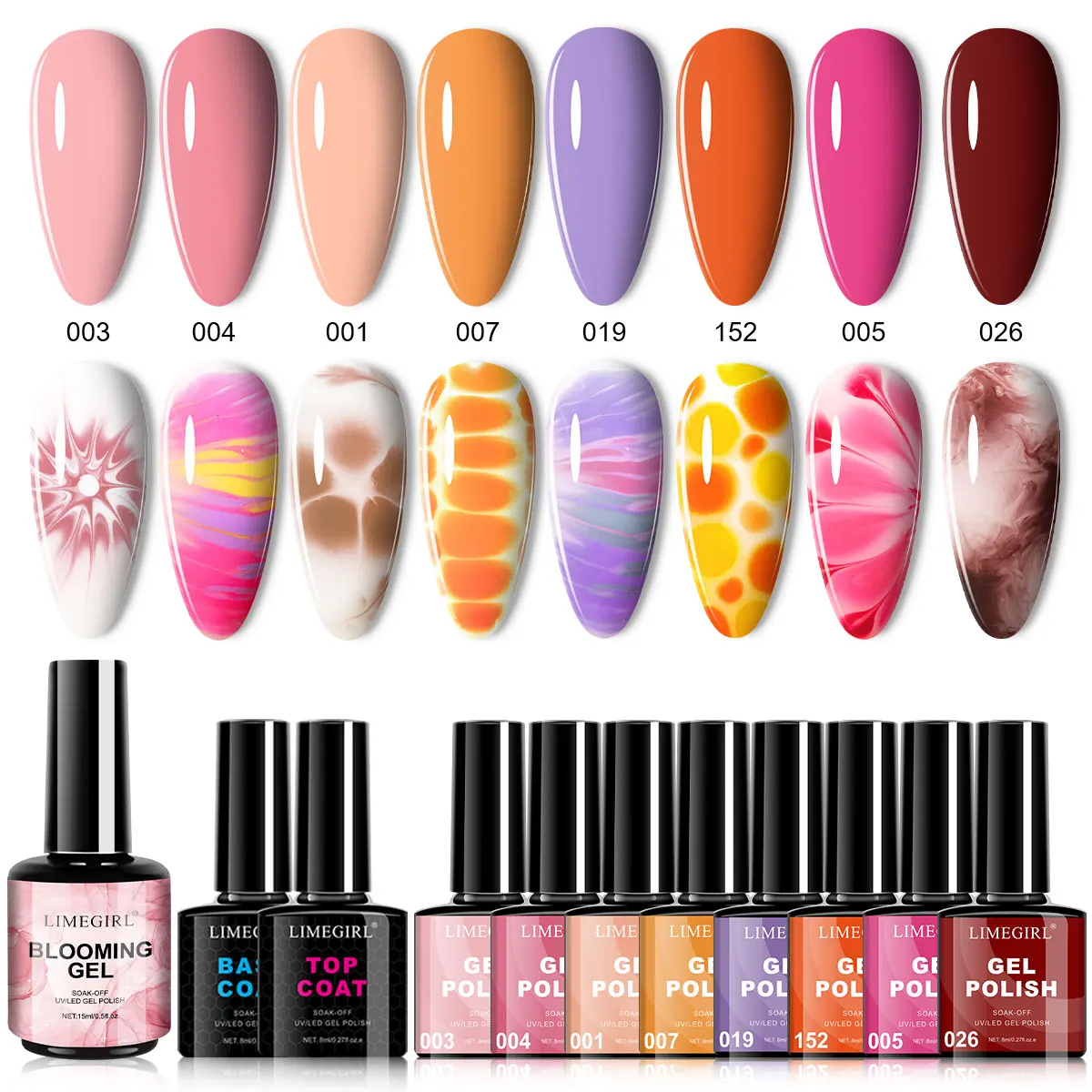 

LIMEGIRL Clear Bloom Gel Polish Set UV Soak Spread Marble Nail Polish Gel Nail Art DIY Design Varn Gel Kit