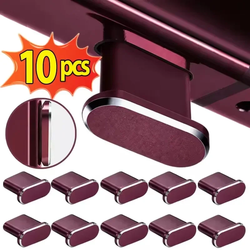 1-10PCs Dark Cherry Type C Dustplugs Charger Port Caps Anti-dust Cover Protectors Metal Dust Plug for IPhone 18 17 Pro Max 18PM view 2