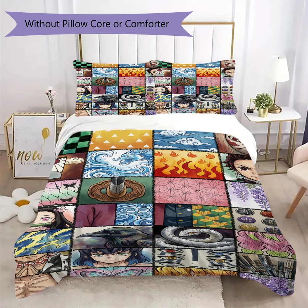 Demon Slayer Pillowcase & Duvet Cover Set Patterned Anime Bedding for Bedroom Decor Ideal Gift for Anime Lovers.-Xin