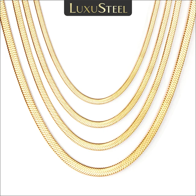 LUXUSTEEL ostrze w jodełkę ze stali nierdzewnej dla kobiet mężczyzn złoty kolor wąż Choker łańcuszek naszyjnik kołnierz 3 MM/4 MM/5 MM/6 MM