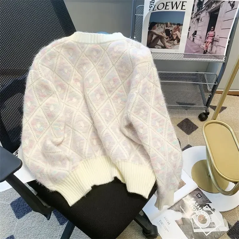 Herbst und Winter Mode Koreanische Neue frauen Elegante Gestrickte Süße Wind Muster Wolle Hoodie Farbverlauf Warme Pullover Jumper