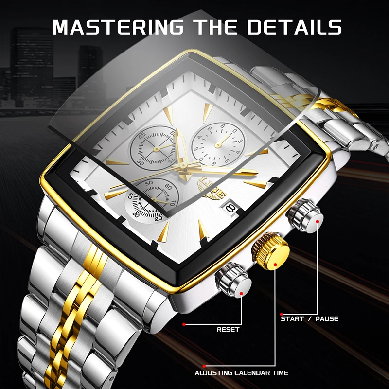 LIGE Business Men's Watches Square Waterproof Luminous Sports Quartz Watch Stainless Steel Strap Calendar Relogios Masculino+Box view 3