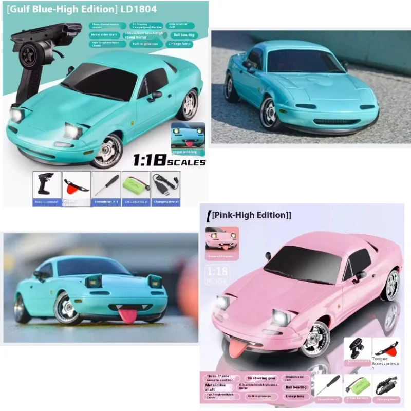 Brinquedos ldrc ld1804 1/18 rtr 2.4g 4x2 carro de deriva de controle remoto motor escovado esc servo sistema de luz rc carro de corrida veículo acabado