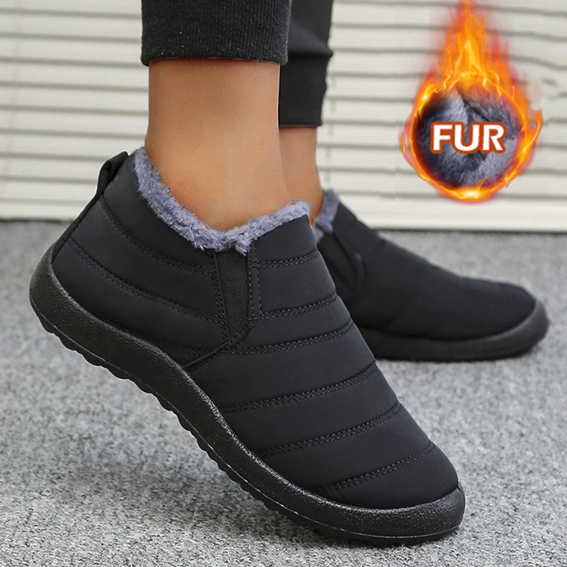 Snow Boots Men Plus Size Booties For Men Slip On Ankle Boots Warm Fur Winter Boots Man Platform Men\'s Work Shoes Footwear