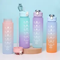 900ml Sports water Bottle High Temperature Resistant Graduated Straw Cup Rainbow Frosted Progressive Color Water Cup Plastic Cup