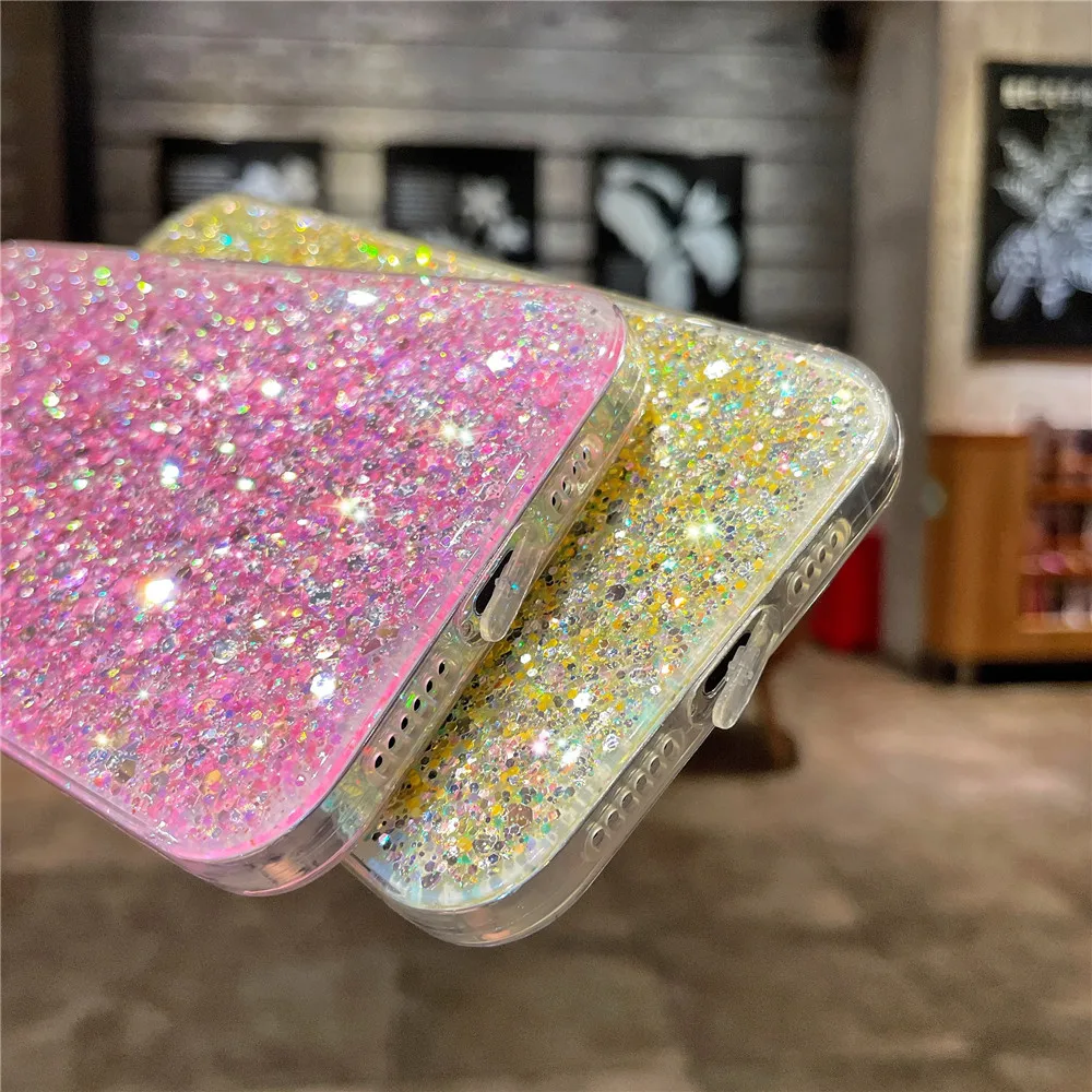 For Samsung Galaxy A16 A06 S25 Ultra Plus S24FE Case Girl Bling Sequin Glitter Soft Silicone Shockproof Back Cover Galaxy A16