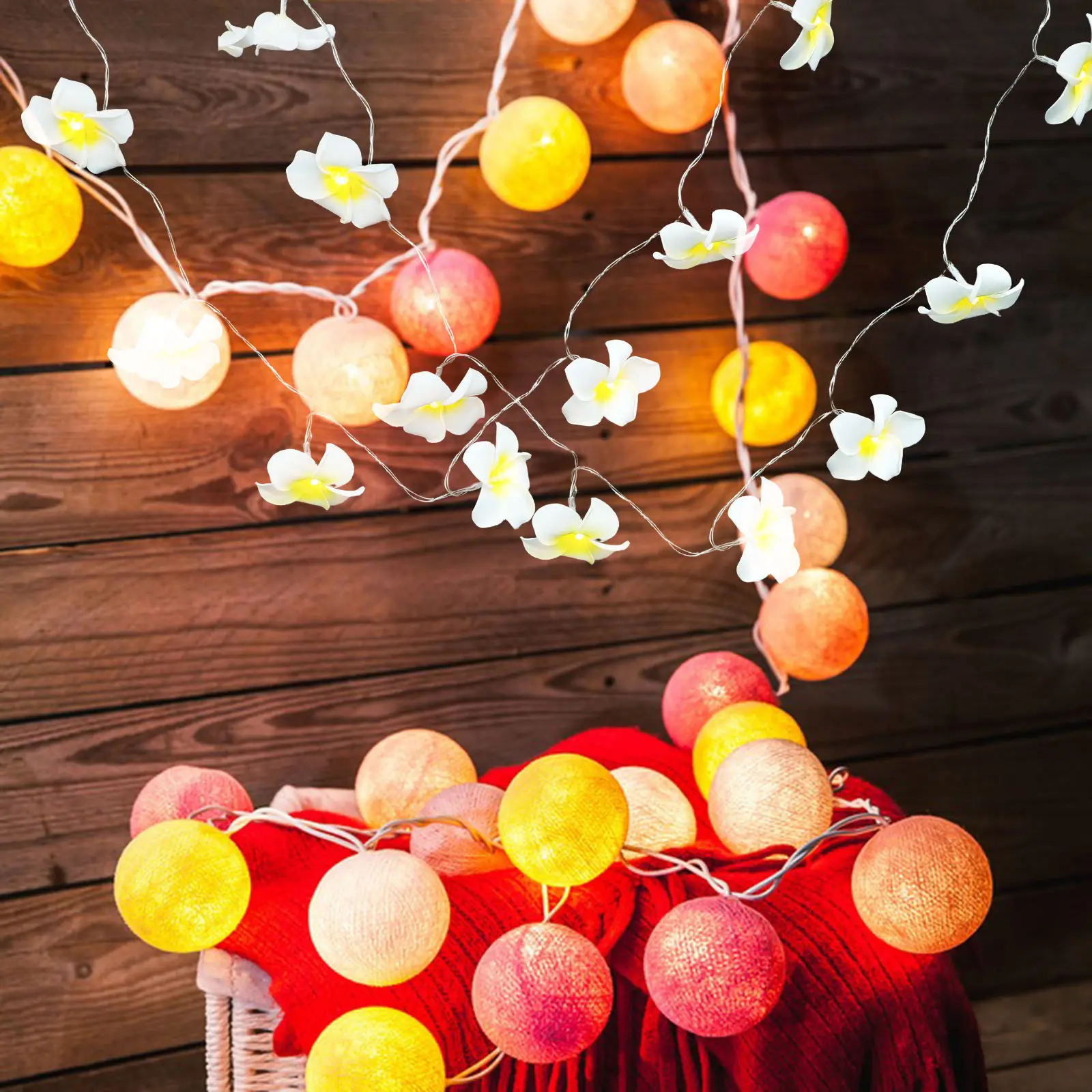 

20 шт. светодиодных гирлянд с белыми цветами плюмерии, теплый свет, декоративные, для комнаты, вечеринки, сада, Рождества