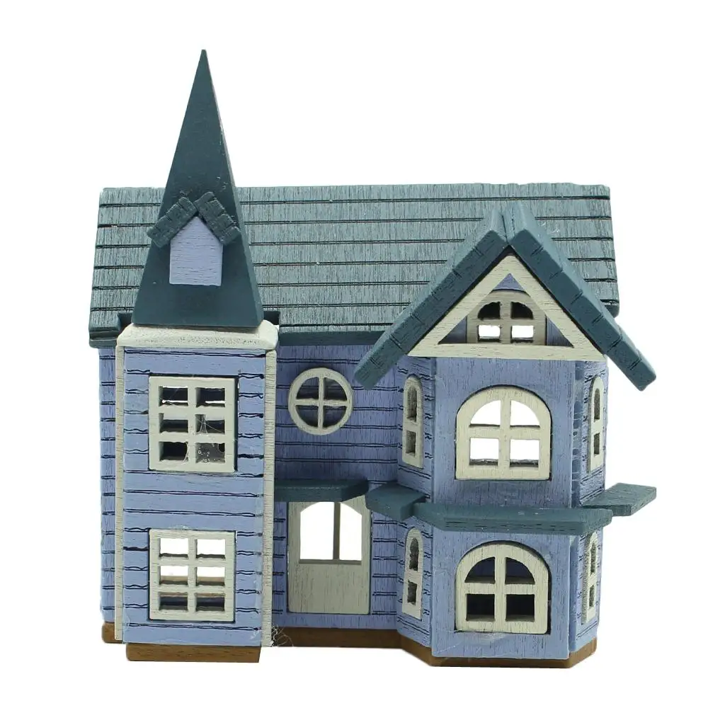 DIY Mini Drewniany Domek dla Lalek Skala 1/24 Niebieski Zestaw do Składania Rękodzieła Miniaturowe Meble dla Entuzjastów Rękodzieła