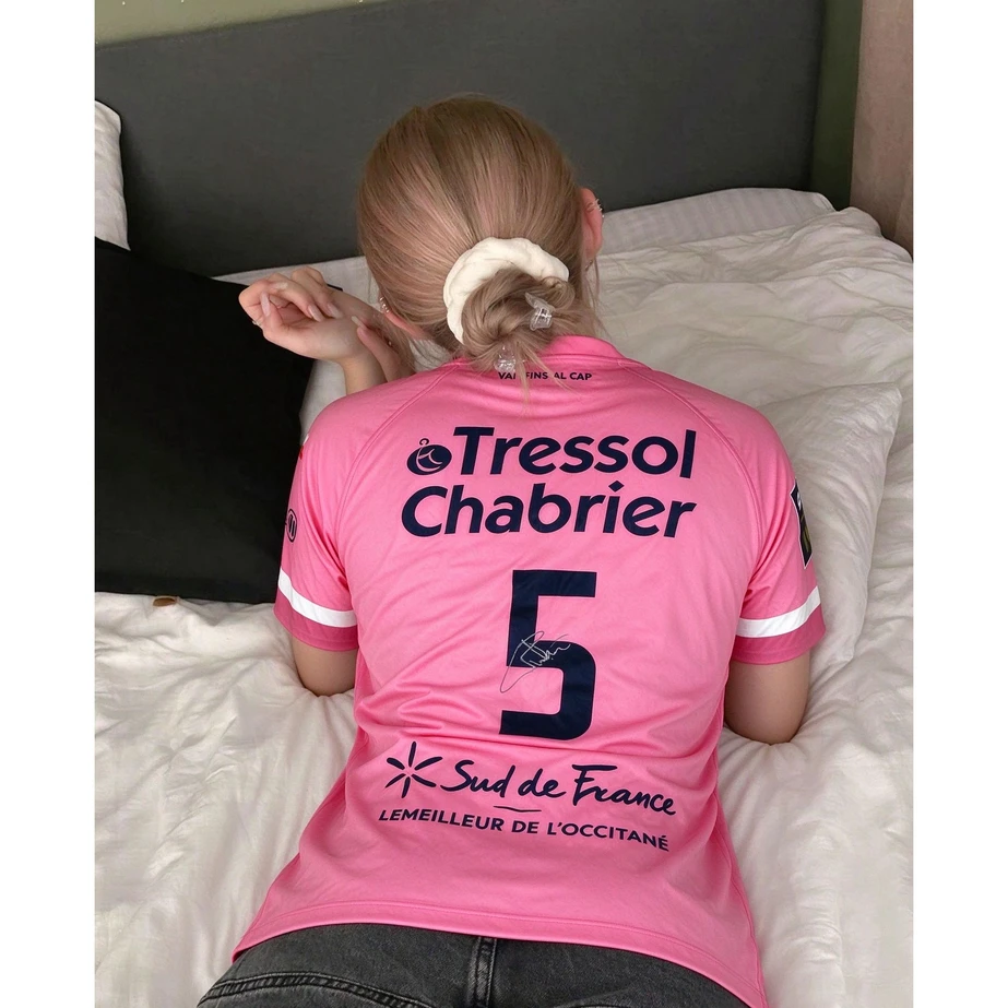 France Montpellier Hérault Rugby #5 Pink Jerseys,outdoor Sports Casual Tops