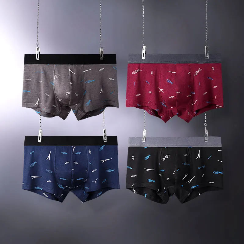 

4PCS Men's underwear, trendy boxers for summer, youth personality four-corner shorts.