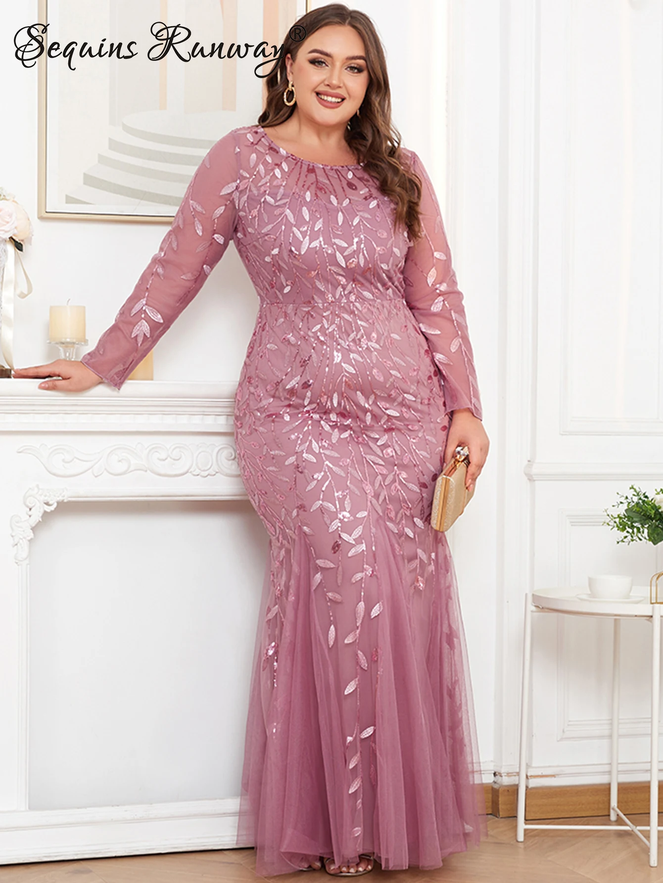 Sexy pink see through maxi sequin summer dress women elegant mesh bridesmaid party dresses long sleeve evening dresses vestidos
