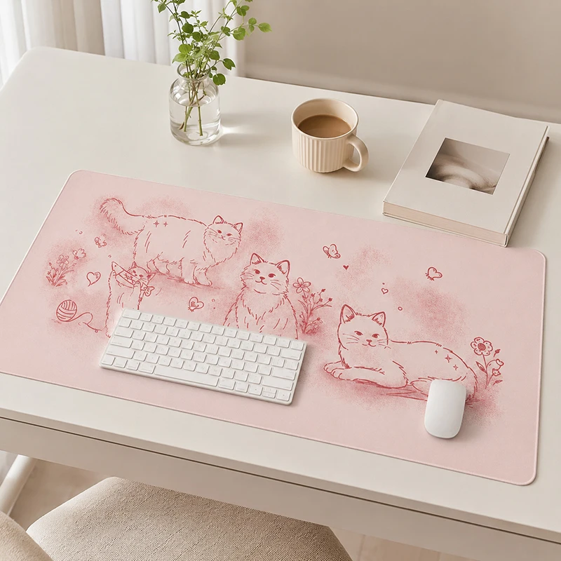 Mouse Pad Pink Line Art Cats Gaming printon demand Large Custom Computer Mousepad XXL Office Natural Rubber Table Mat