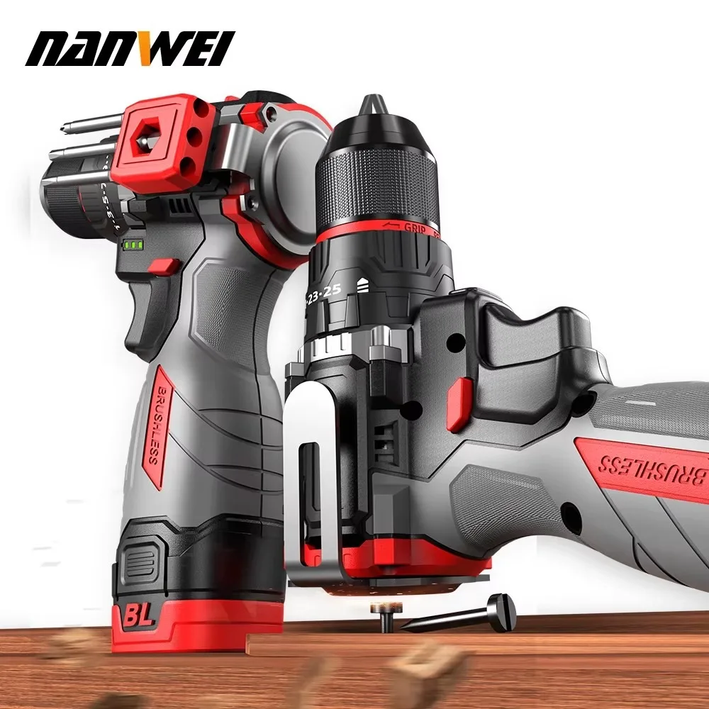 21V Brushless Cordless Drill High Torque Electric Impact Screwdriver 10mm Chuck Handheld Power Tool with Lithium