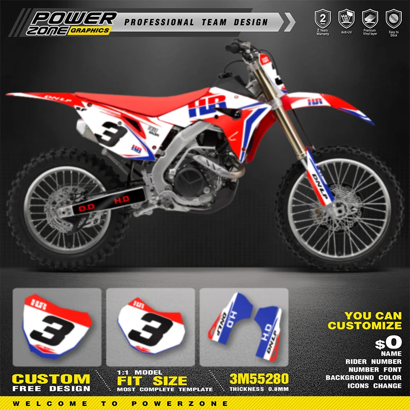 

PowerZone Full Graphics Background Decals Stickers Kit For HONDA 2021 2020 2019 2018 CRF250RX 2020 2019 2018 2017 CRF450RX 009