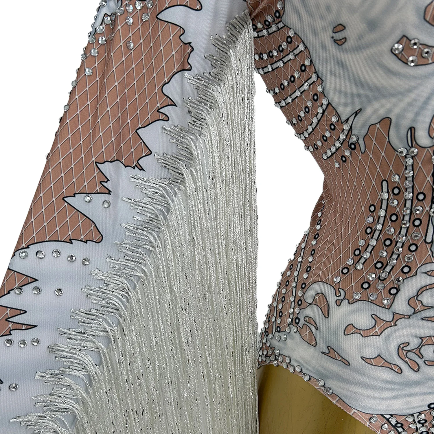 Baitiane Rhinestone Tassel Leotard Dress for Women's Latin Jazz Dance Performance Clothes Ballroom Fringed Samba Tango Dresses