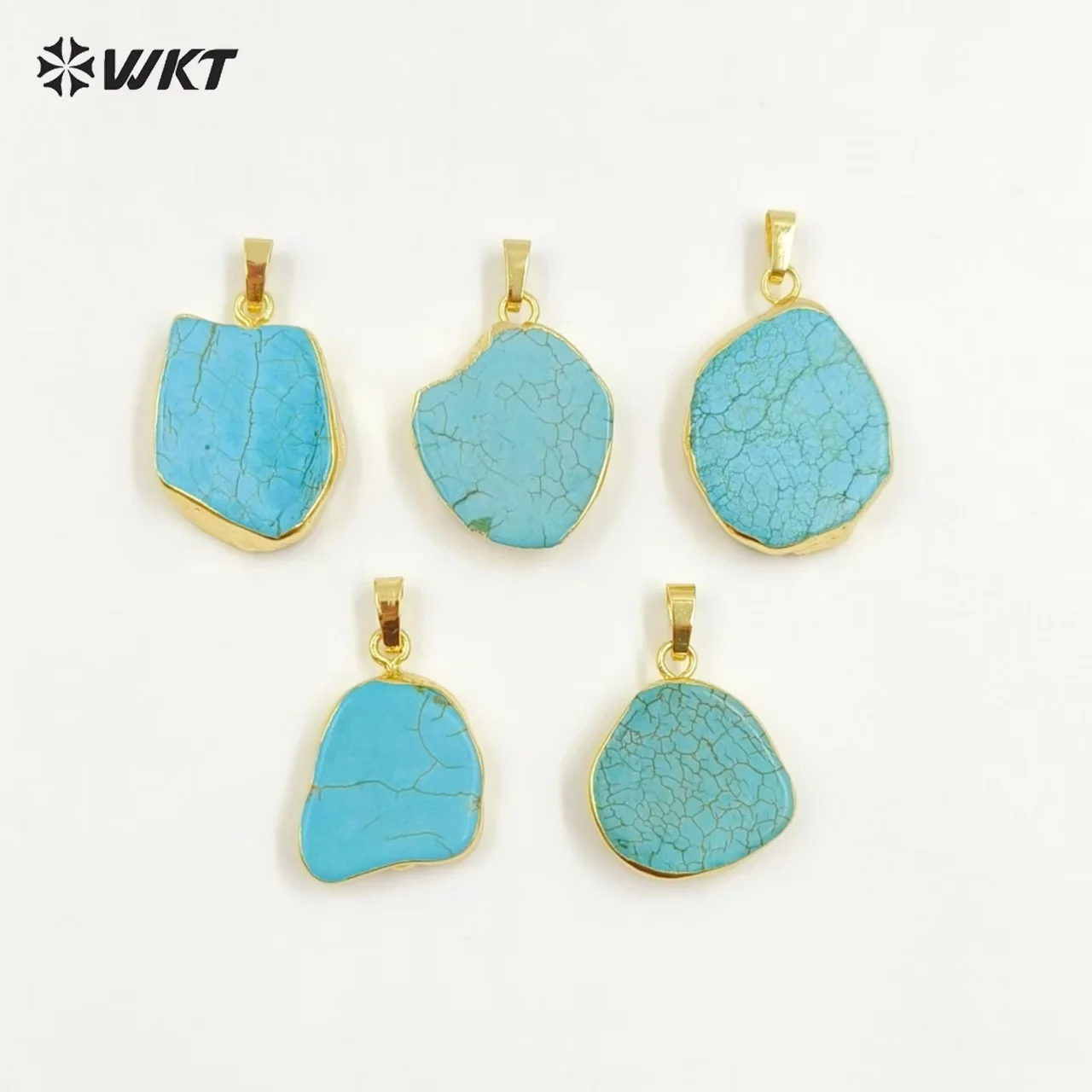 WT-P153 Mystic Natural Howlite Pendants Irregular Stone With Gold Metal Dipped Resist Tarnished For Women Jewelry Making