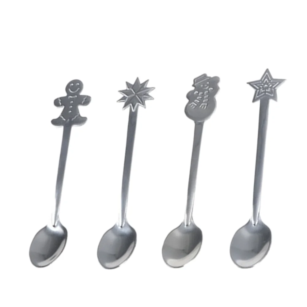 

4pcs Xmas Stainless Steel Spoon Christmas Cartoon Tableware Coffee Spoon Mixing Spoon with Box (Random Pattern)