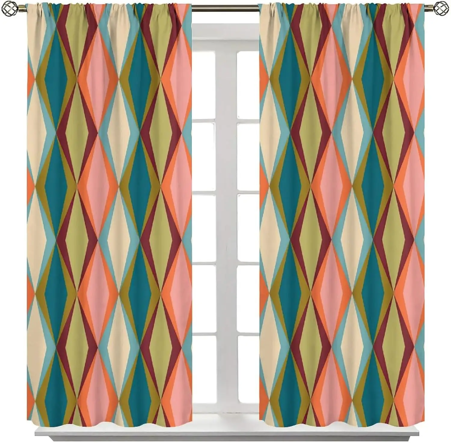 Boho Geometric Pattern Curtain Pair 2pcs Modern Living Room Window Drapes Abstract Geometric Style Home Decor Curtain