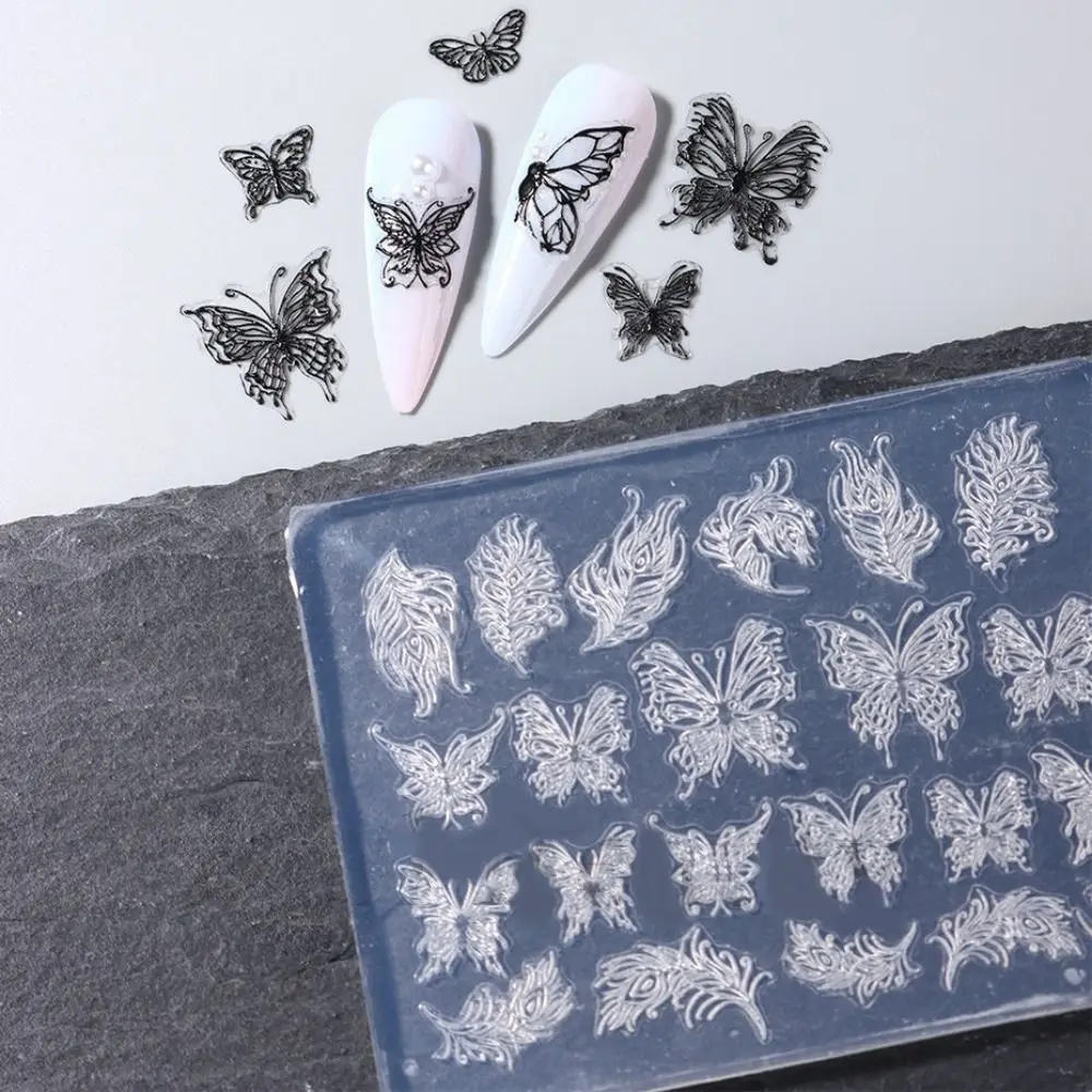 3D Nails Art Silicone Mold Pad Snowflake Butterfly Nail Carving Manicure Tool Relief Winter Sweater Gel Stencils for nail diy