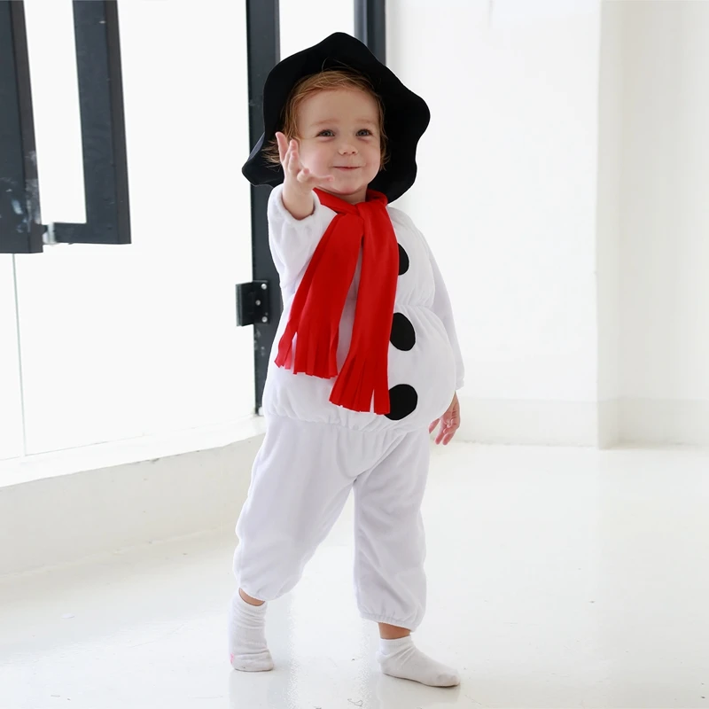 Baby Snowman Costume Long Sleeve Crew Neck Jumpsuit with Hat Scarf Christmas Outfit for Boys Girls