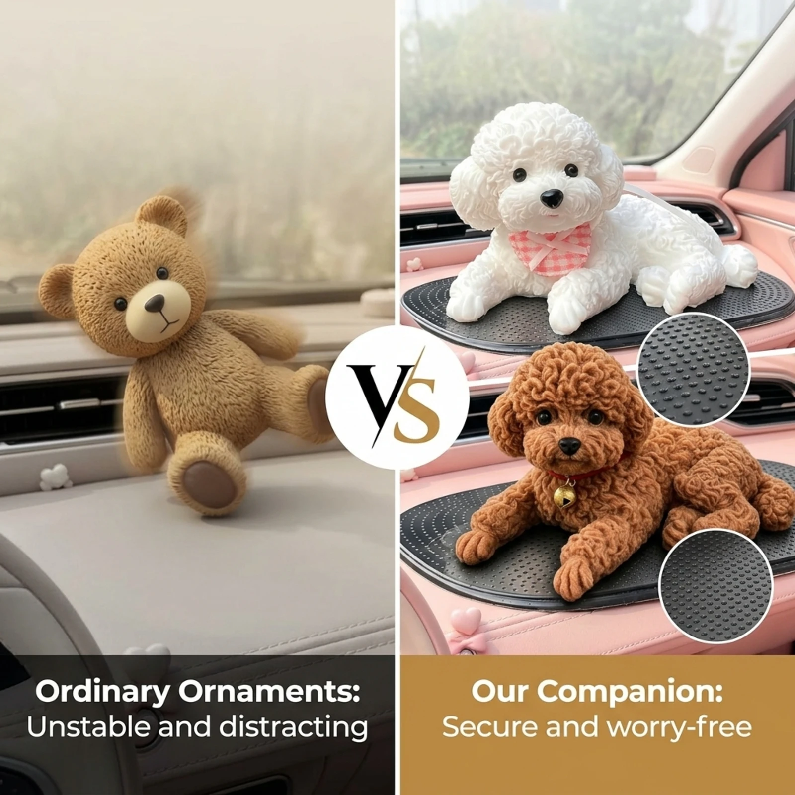 Teddy-Pudel-Welpen-Auto-Ornament, niedliche Hundefigur, Armaturenbrett-Innendekoration, Auto-Styling-Dekor, Geschenk – Detail 8